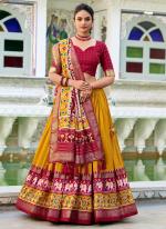 Tussar Silk Mustard Festival Wear Patola Print Lehenga Choli